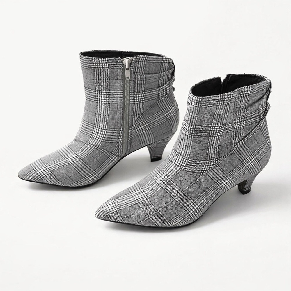 G.C. Shoes Plaid Pointed Toe Ankle Boots Size 8.5 |‎ Kitten Heel Preppy Booties